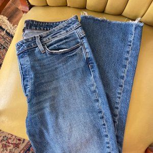 PAIGE | Mid-blue High Rise Colette Crop Flare Jeans | 31